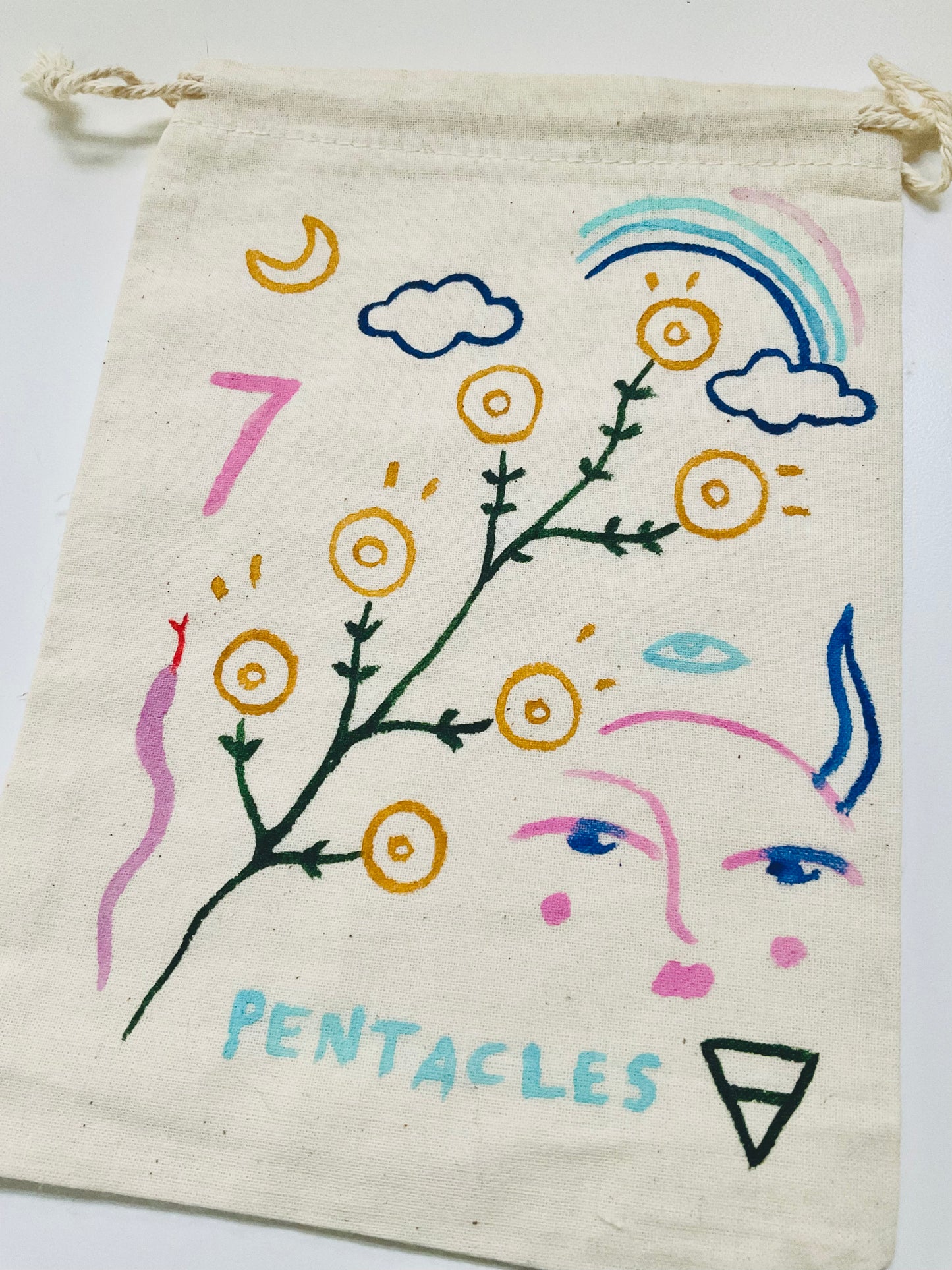 Seven of Pentacles Painted Tarot Bag