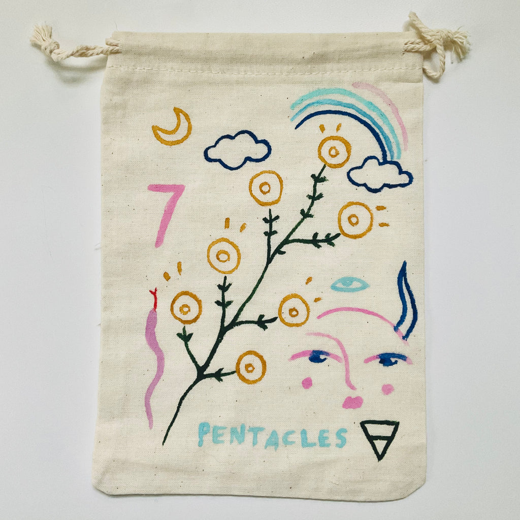Seven of Pentacles Painted Tarot Bag