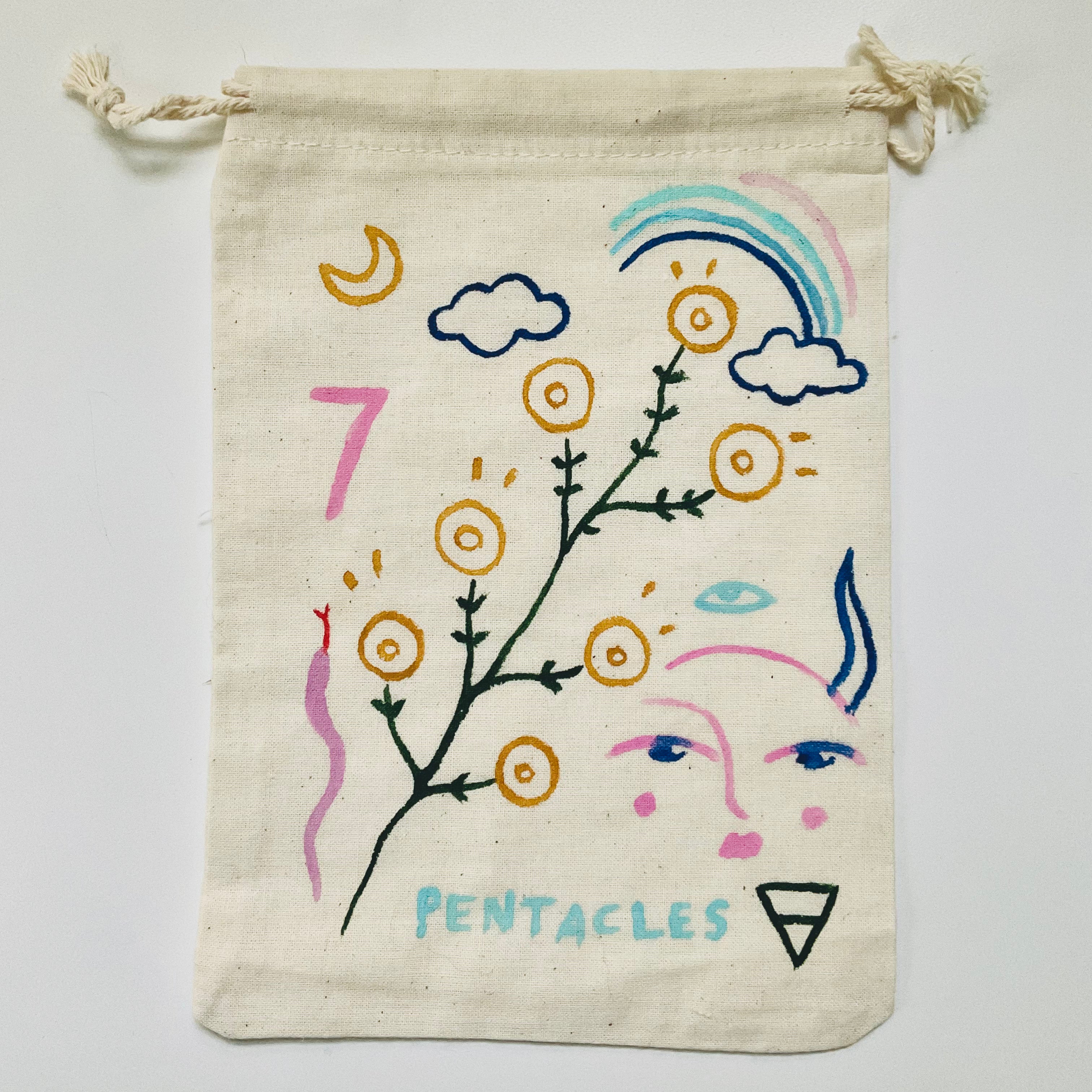 Seven of Pentacles Painted Tarot Bag