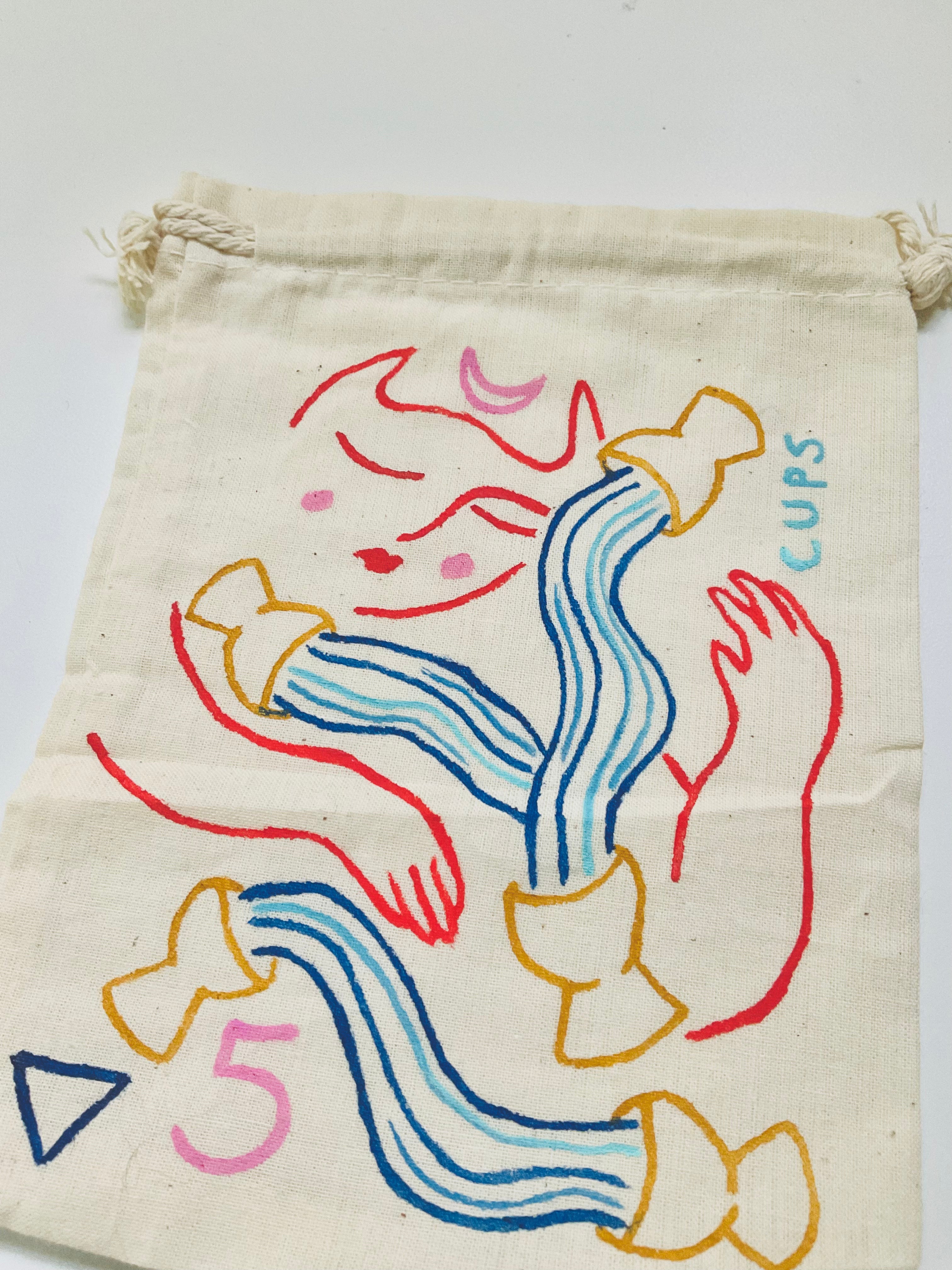 Five of Cups Painted Tarot Bag