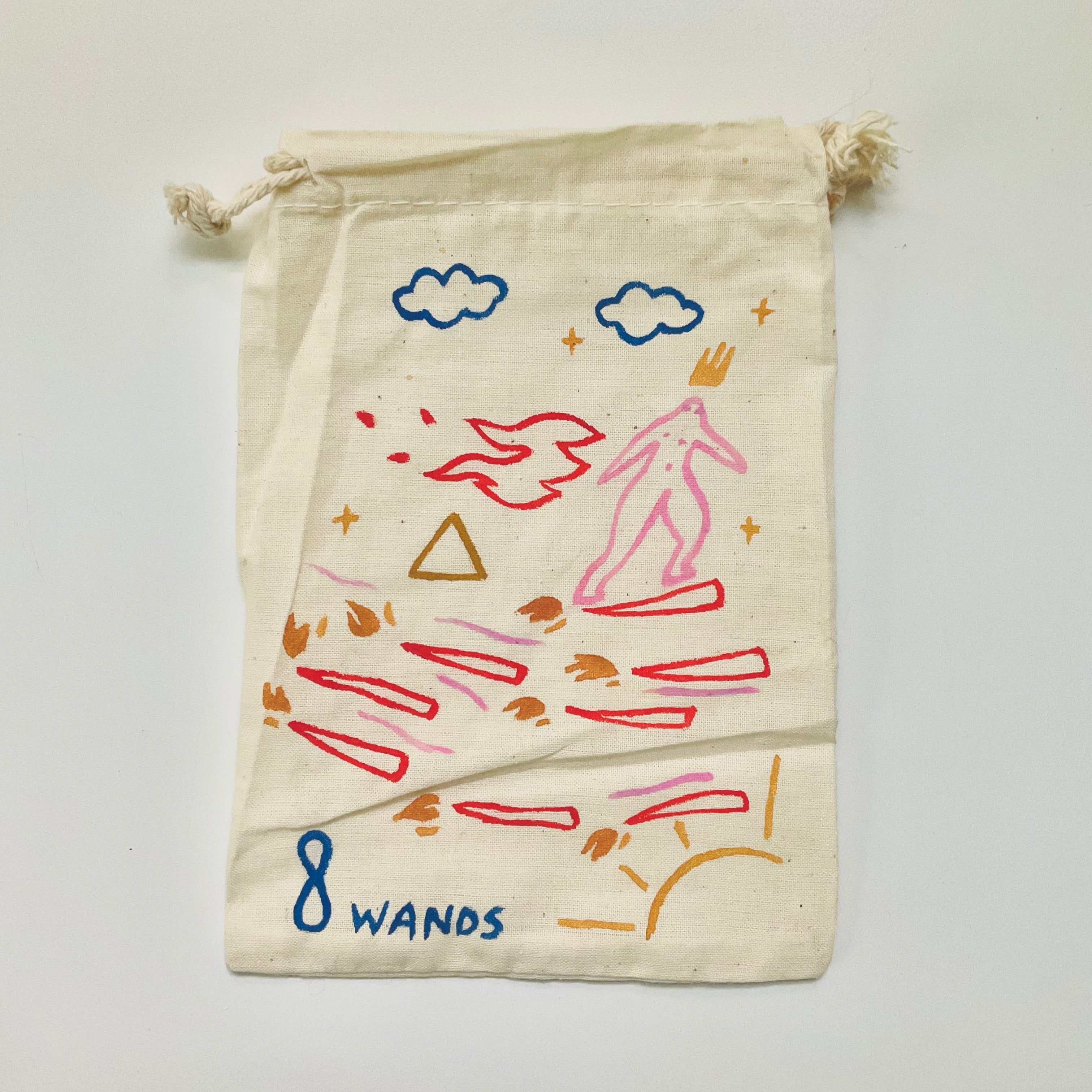 Eight of Wands Painted Tarot Bag