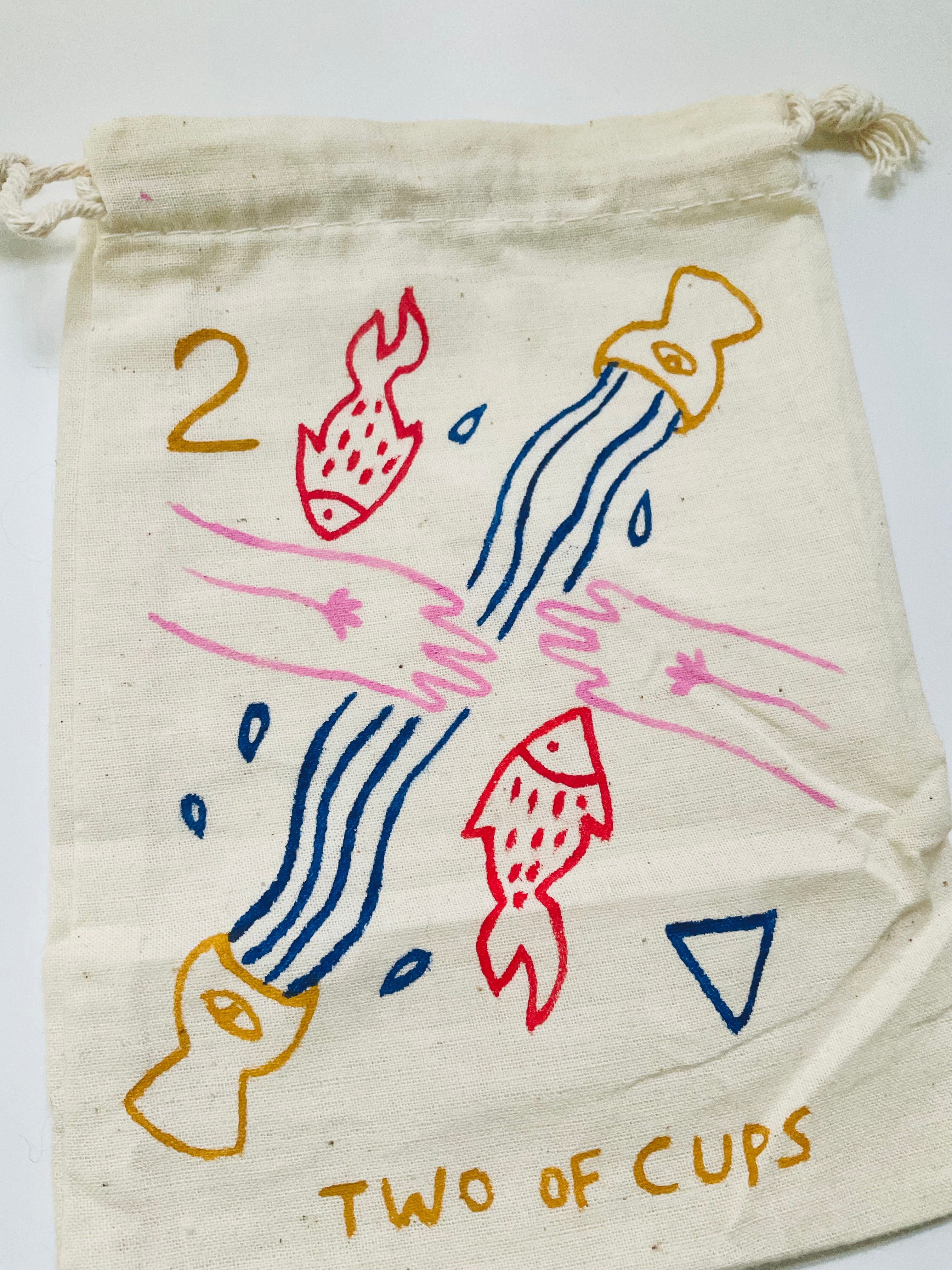 Two of Cups Painted Tarot Bag