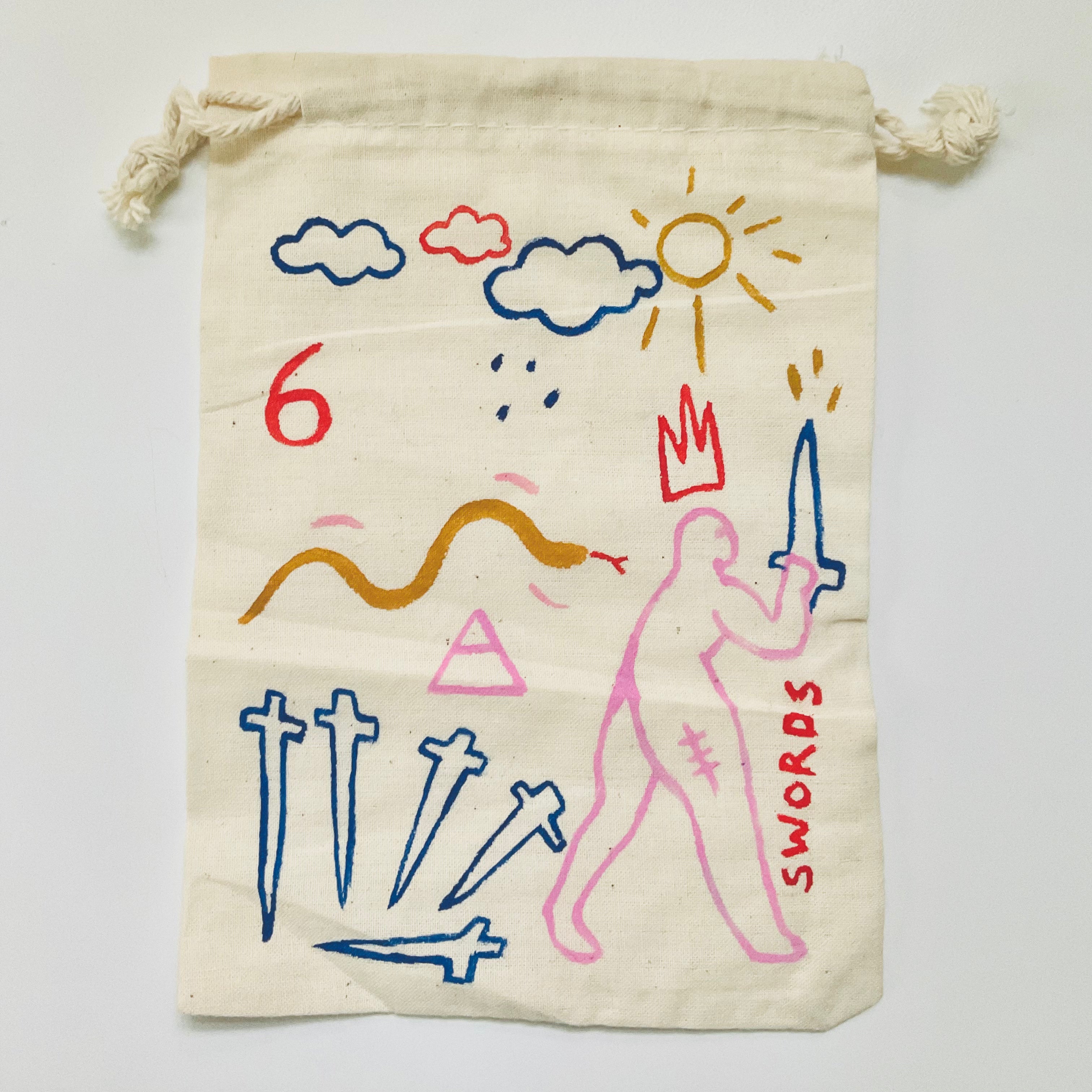 Six of Swords Painted Tarot Bag