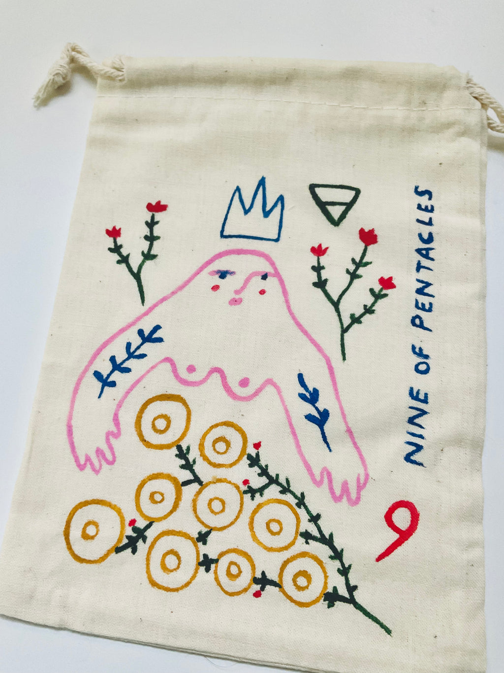 Nine of Pentacles Painted Tarot Bag