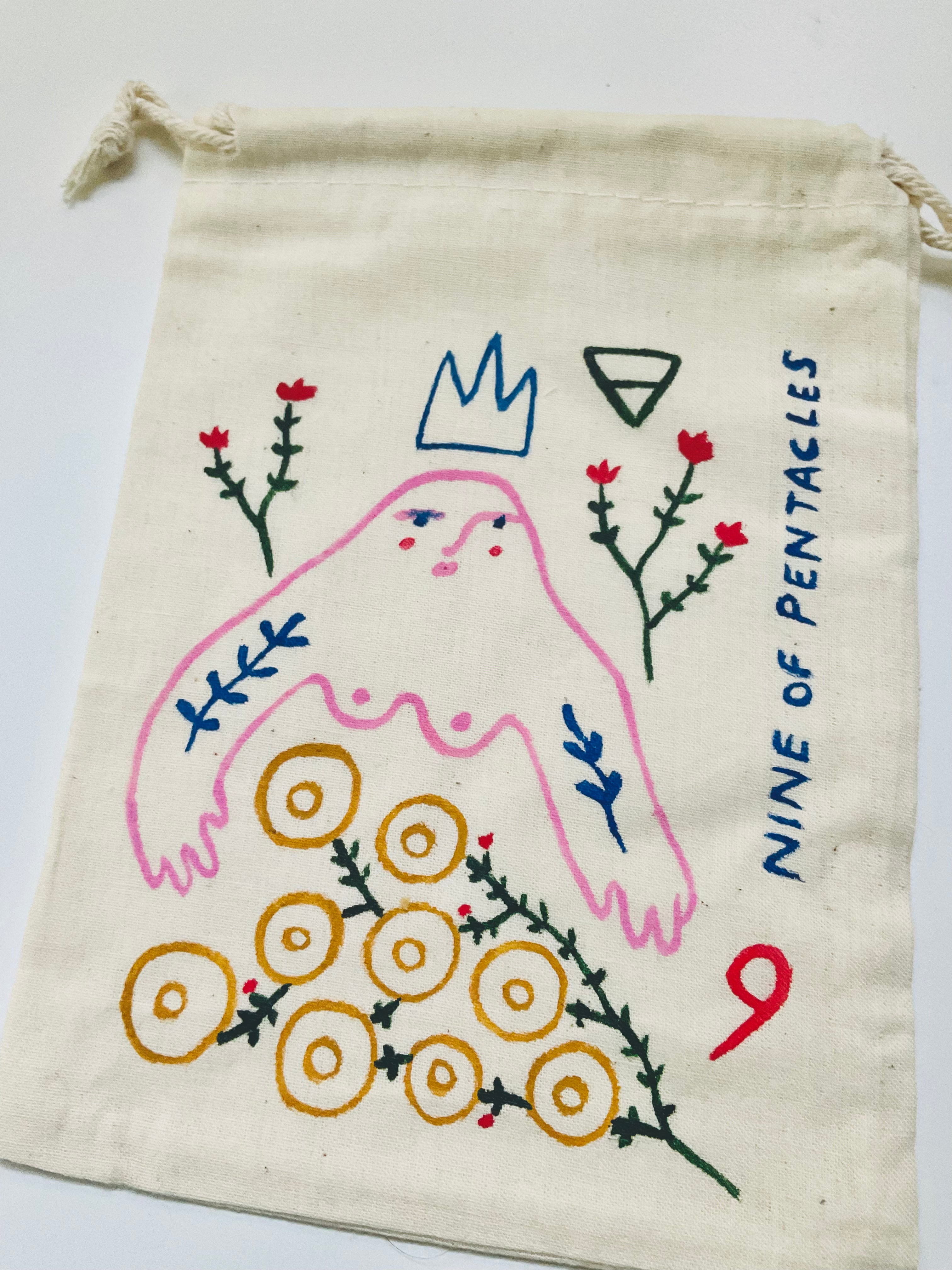 Nine of Pentacles Painted Tarot Bag