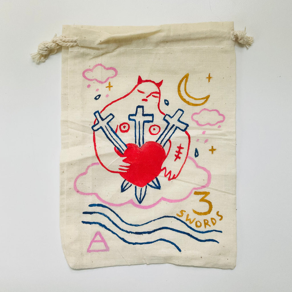Three of Swords Painted Tarot Bag