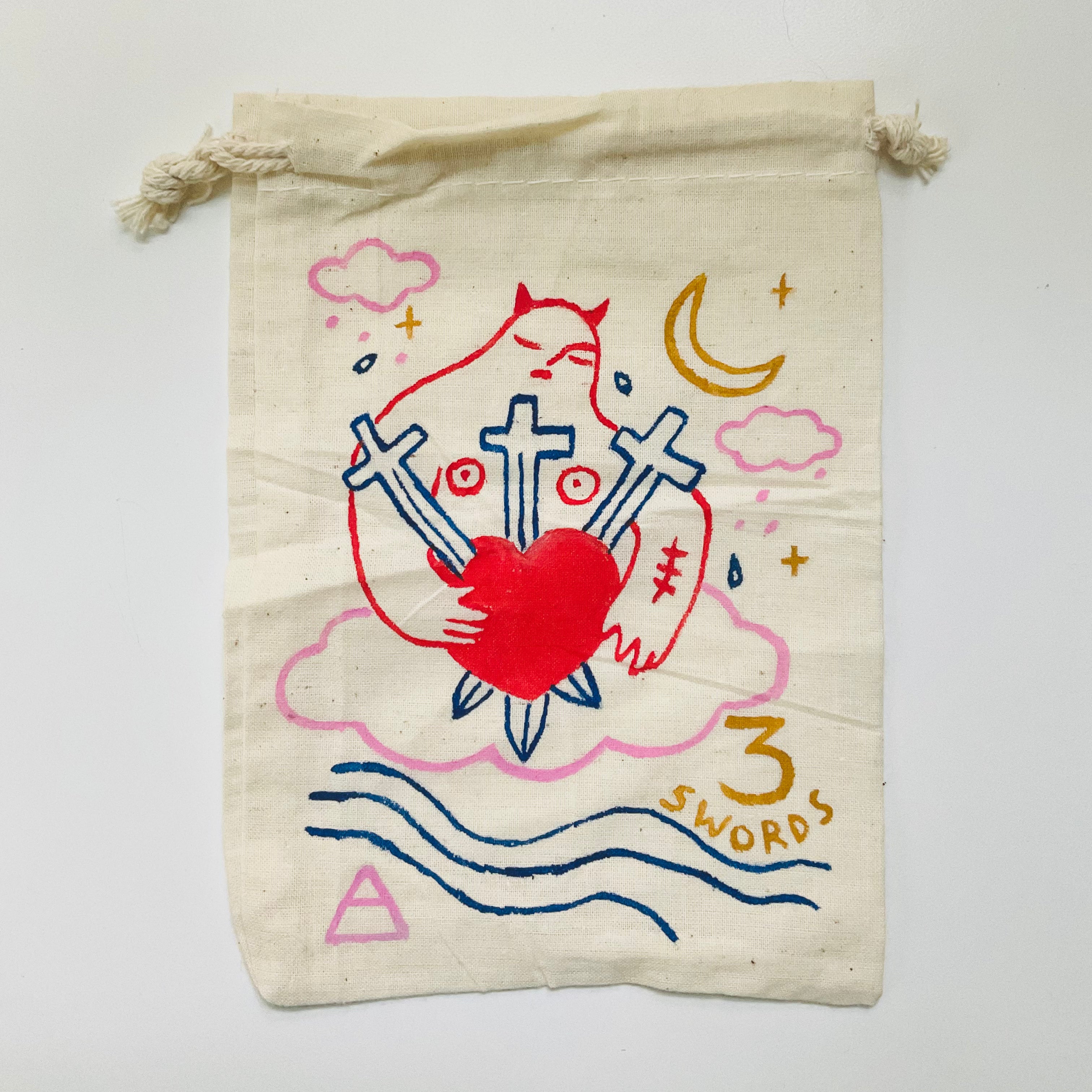 Three of Swords Painted Tarot Bag