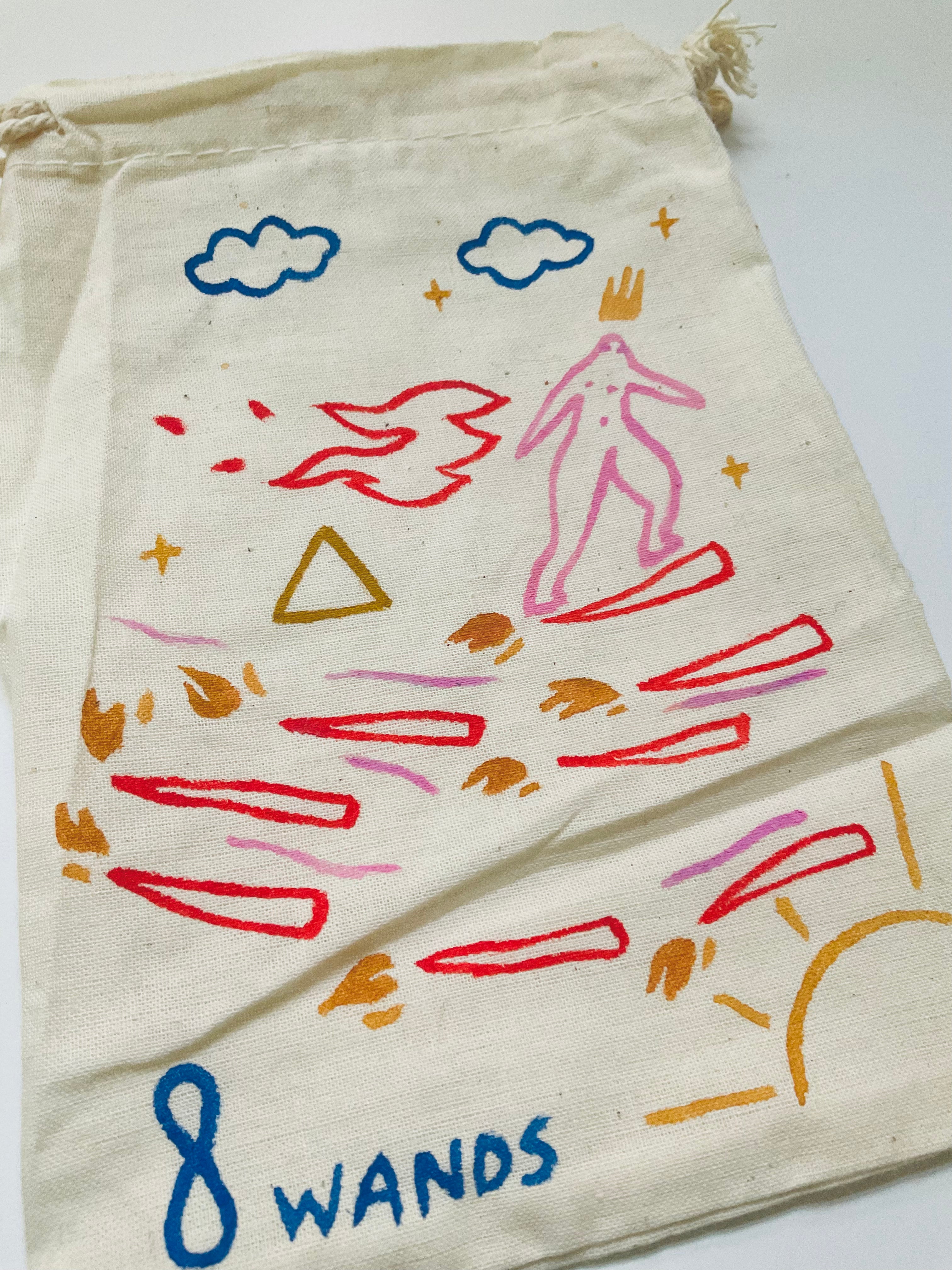 Eight of Wands Painted Tarot Bag