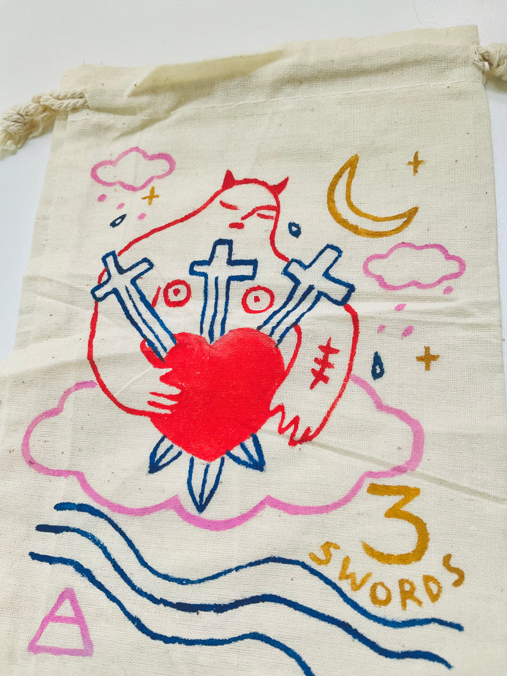 Three of Swords Painted Tarot Bag
