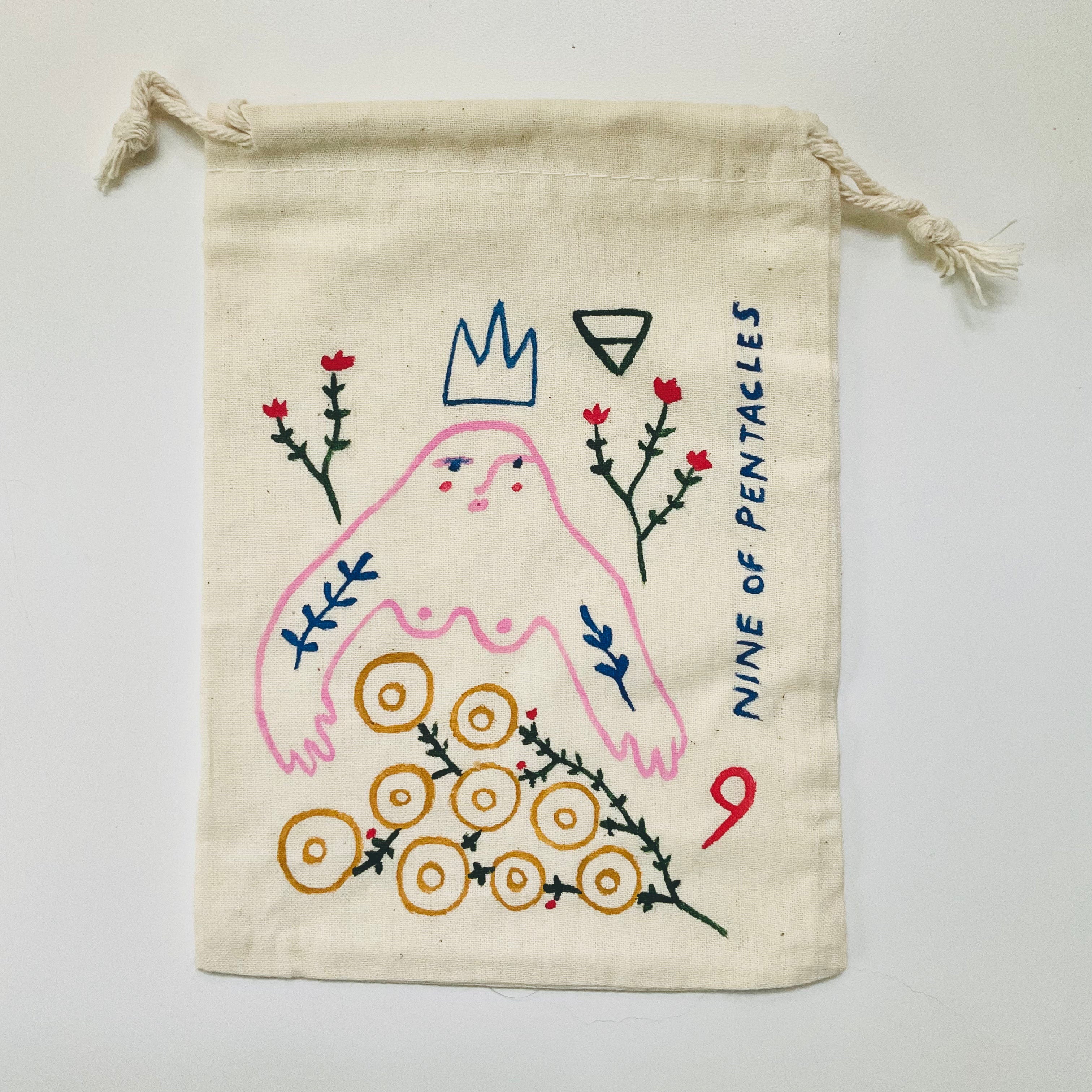 Nine of Pentacles Painted Tarot Bag