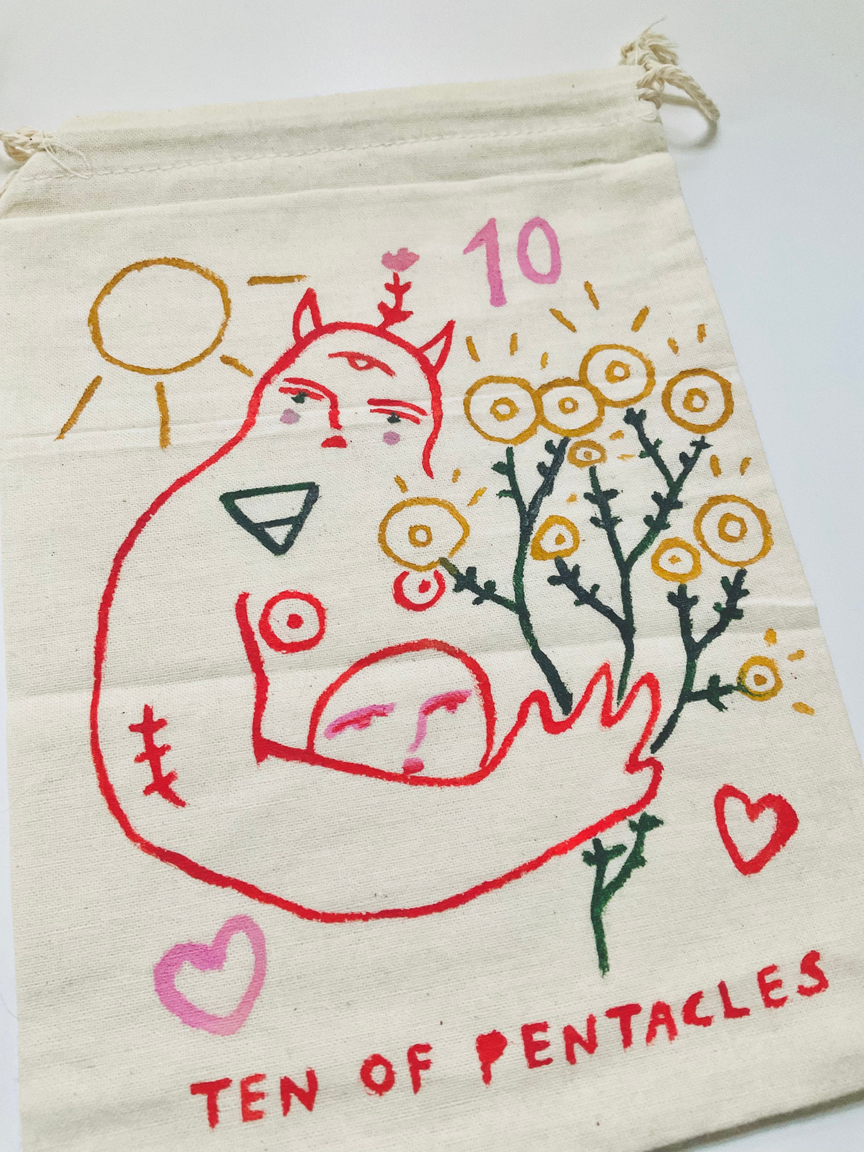 Ten of Pentacles Painted Tarot Bag